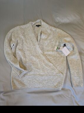 1. State Light Gray V-Neck Wrap Sweater